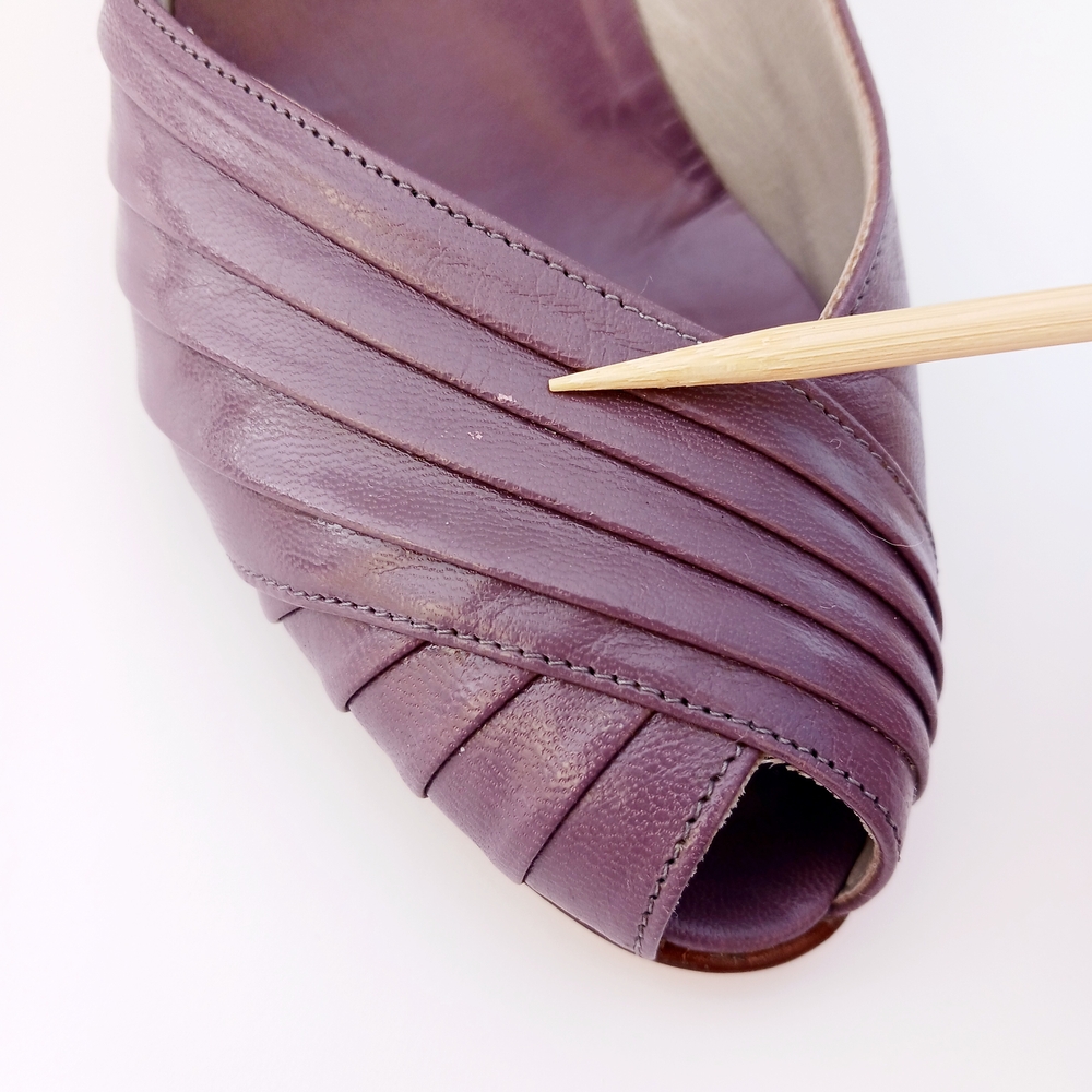 VINTAGE ITALIAN LEATHER Purple Plum Peep-Toe Heels Size 6 - Picture 8 of 10